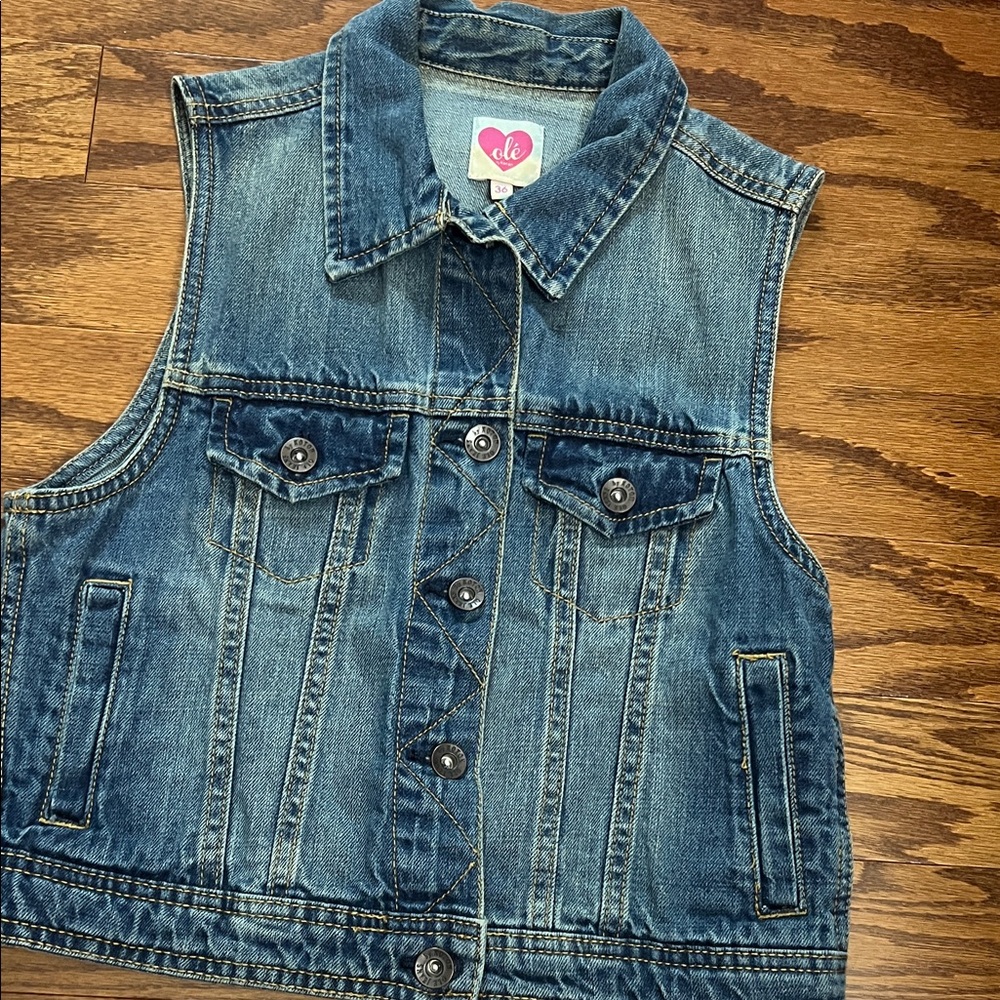 Denim Vest With Patterned Back - image 2